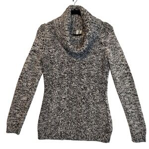 Madison Cowl Neck Marled Knit Sweater Black White Long Sleeve Women's M